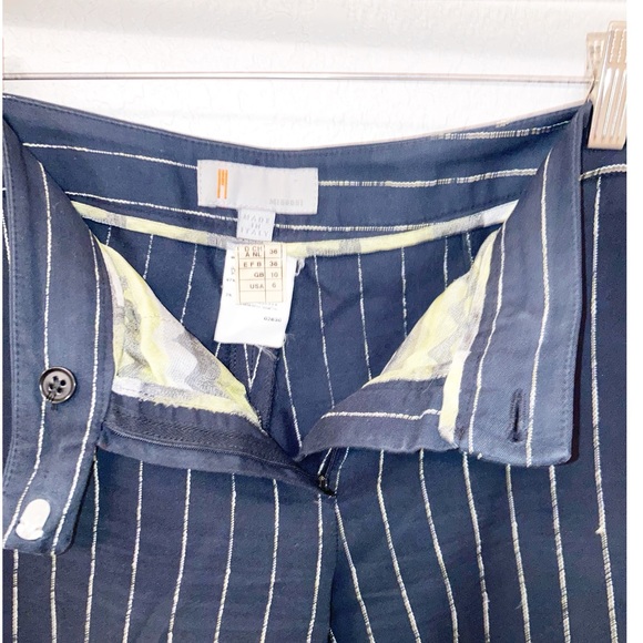 Y2K MISSONI Pinstripe Low Rise Flare Cuffed Dark Navy Trousers SZ: 6 - Picture 4 of 13